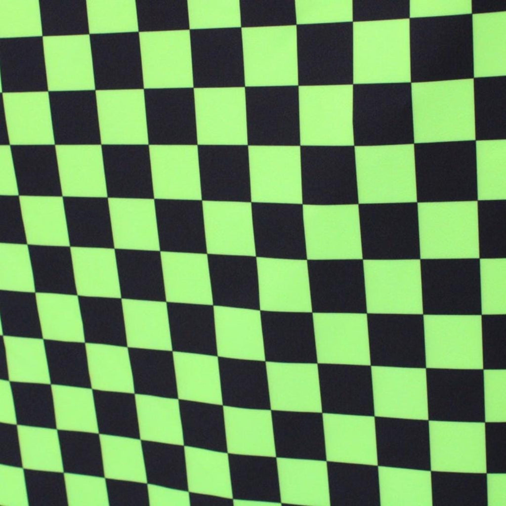 Neon Checkers Green/Black - 4 Way Stretch Fabric By The Yard - 60" Wide Spandex Fabric - Thick and Heavy Spandex Fabric