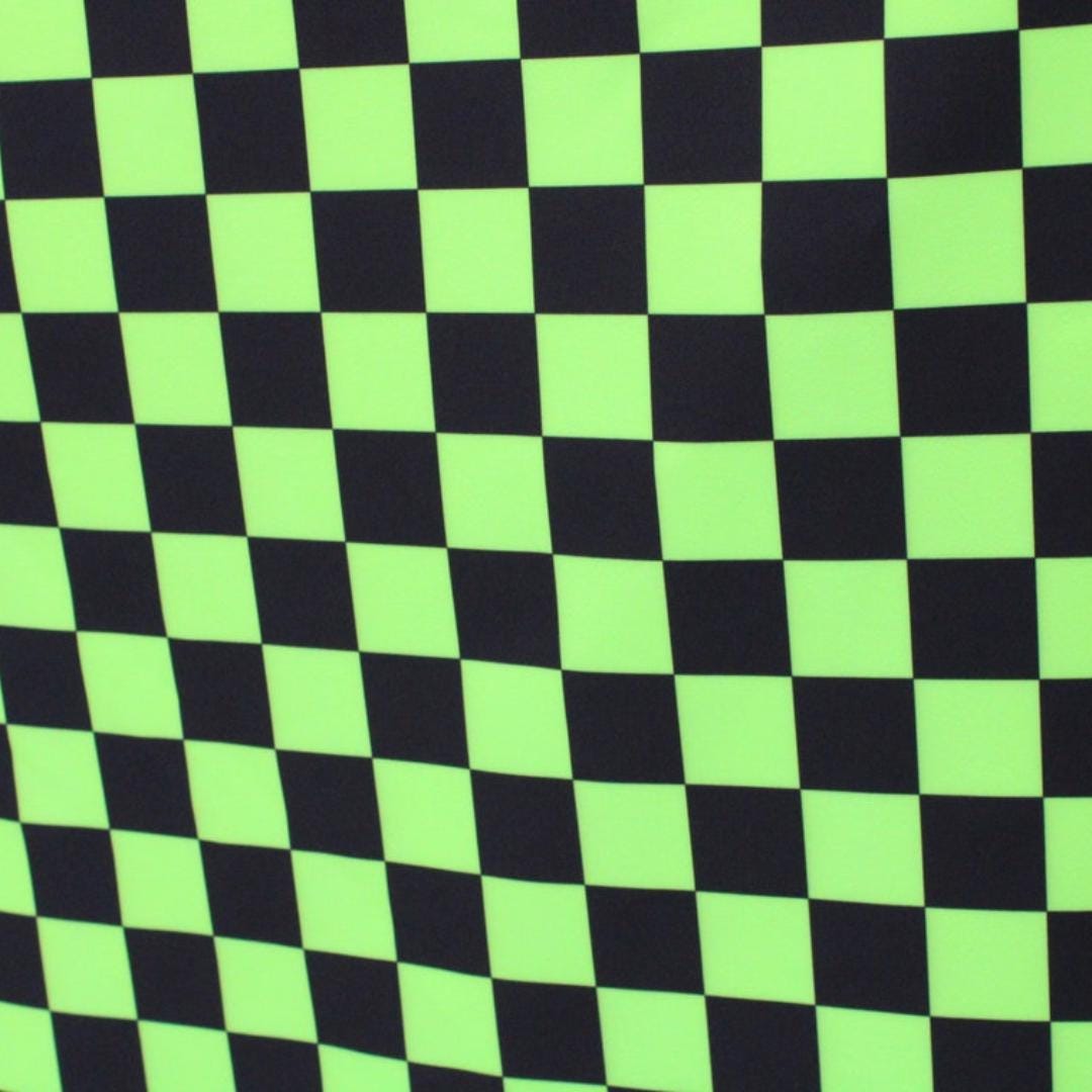 Neon Checkers Green/Black - 4 Way Stretch Fabric By The Yard - 60" Wide Spandex Fabric - Thick and Heavy Spandex Fabric