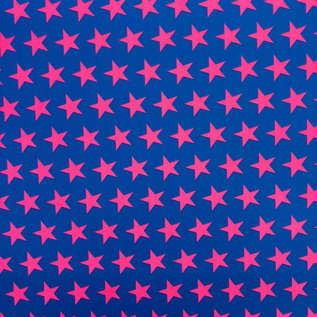 Black-light Reactive Blue and Pink Star - 4 Way Stretch Fabric By The Yard - 60" Wide Spandex Fabric - Thick and Heavy Spandex Fabric