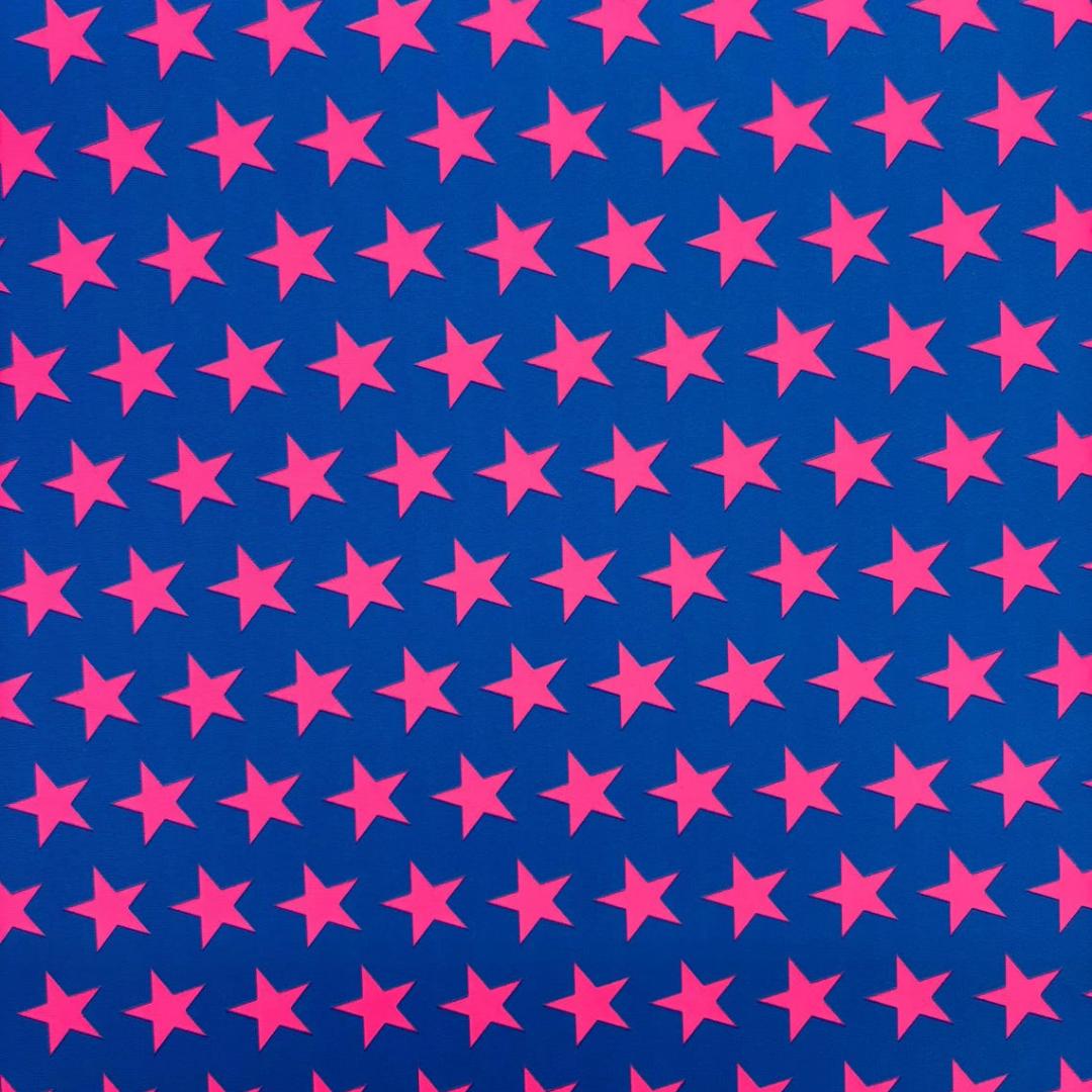 Black-light Reactive Blue and Pink Star - 4 Way Stretch Fabric By The Yard - 60" Wide Spandex Fabric - Thick and Heavy Spandex Fabric