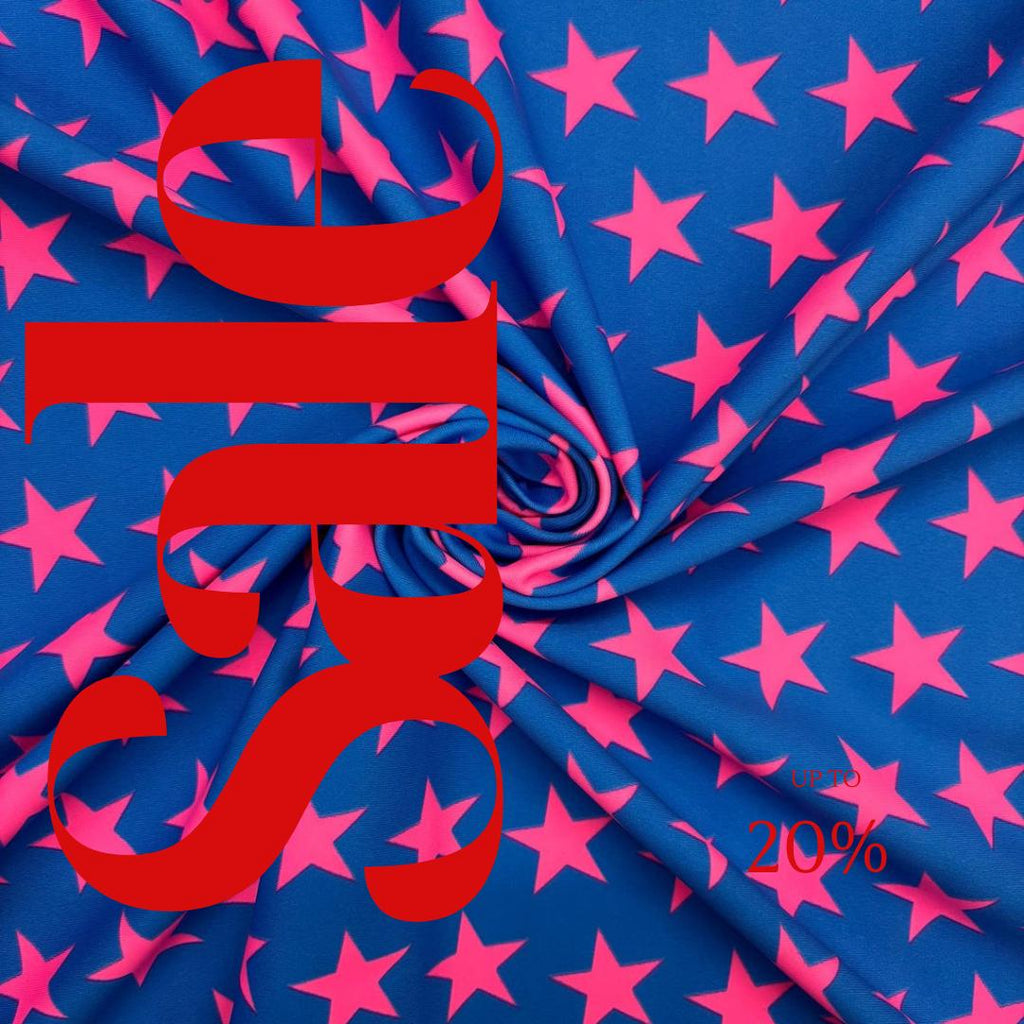 Black-light Reactive Blue and Pink Star - 4 Way Stretch Fabric By The Yard - 60" Wide Spandex Fabric - Thick and Heavy Spandex Fabric
