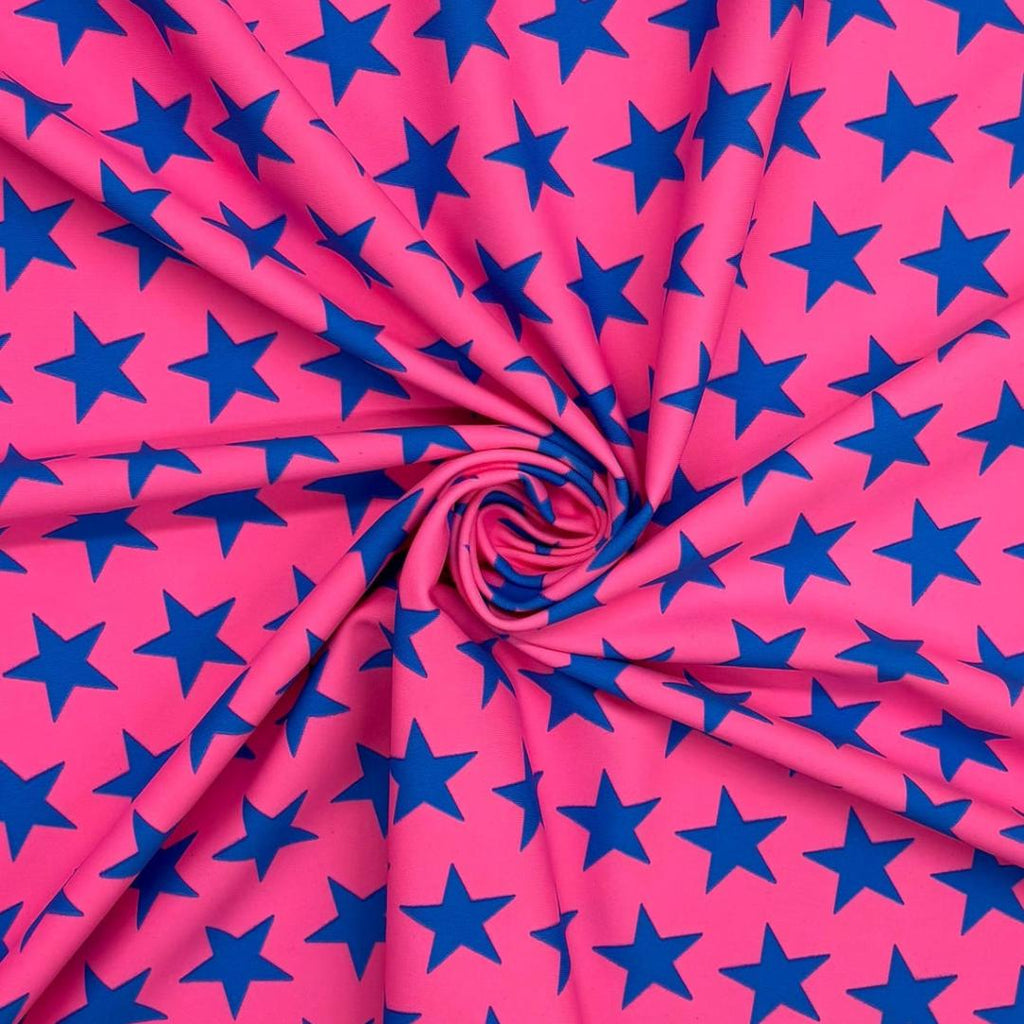 Black-light Reactive Pink and Blue Star - 4 Way Stretch Fabric By The Yard - 60" Wide Spandex Fabric - Thick and Heavy Spandex Fabric