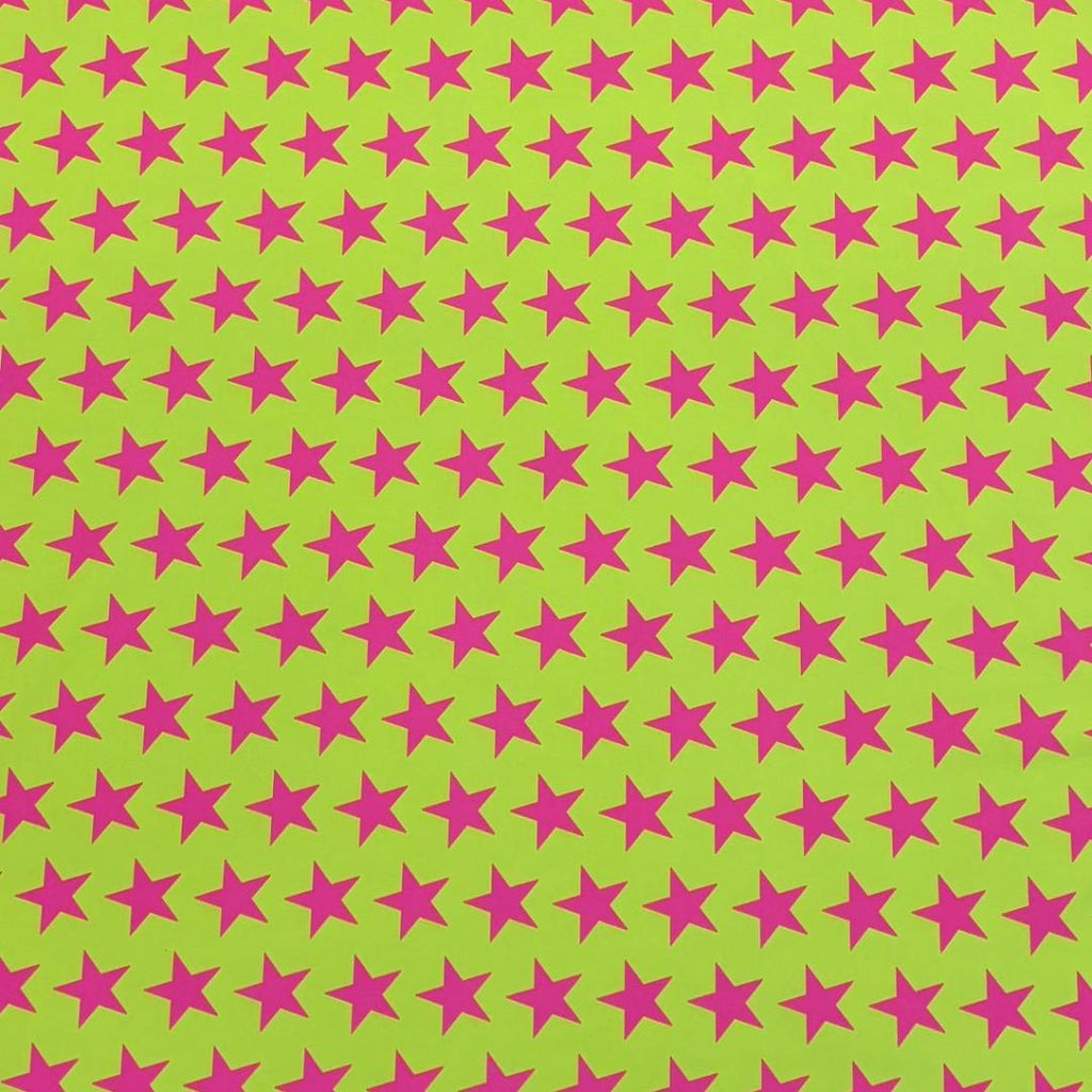 Black-light Reactive Yellow and Pink Star - 4 Way Stretch Fabric By The Yard - 60" Wide Spandex Fabric - Thick and Heavy Spandex Fabric