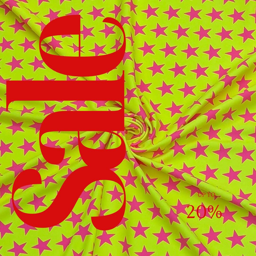 Black-light Reactive Yellow and Pink Star - 4 Way Stretch Fabric By The Yard - 60" Wide Spandex Fabric - Thick and Heavy Spandex Fabric