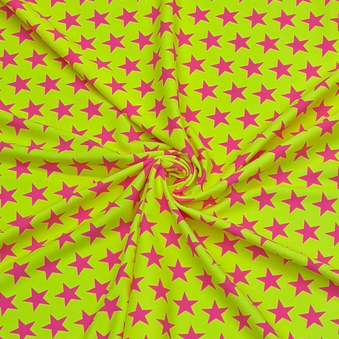 Black-light Reactive Yellow and Pink Star - 4 Way Stretch Fabric By The Yard - 60" Wide Spandex Fabric - Thick and Heavy Spandex Fabric