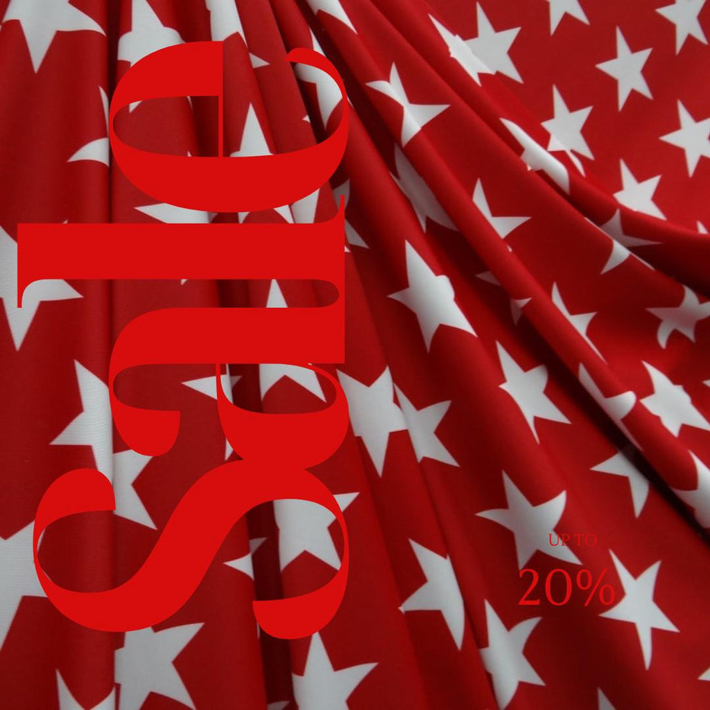Patriotic White Stars On Red - 4 Way Stretch Fabric By The Yard - 60" Wide Spandex Fabric - Thick and Heavy Spandex Fabric