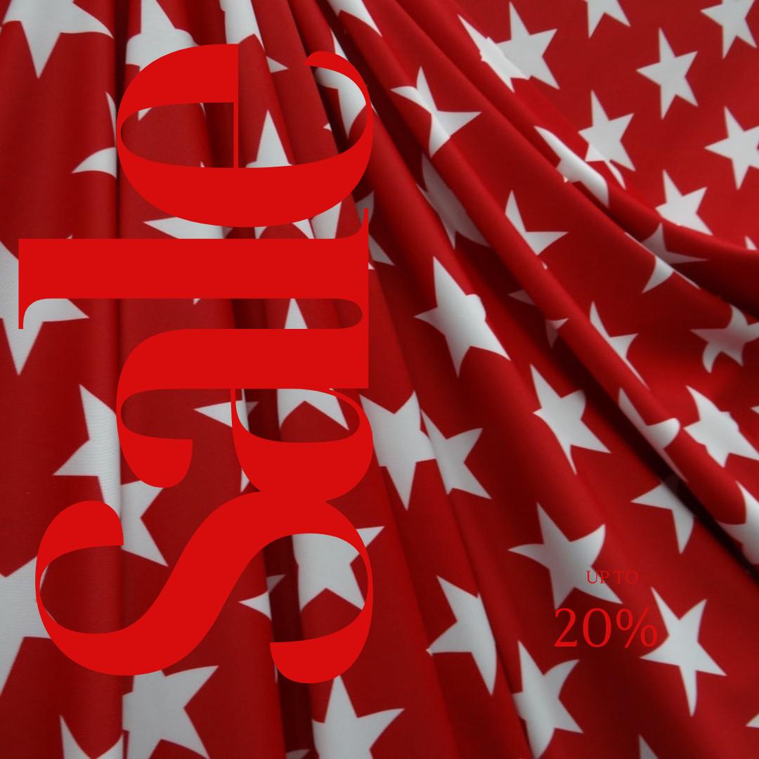 Patriotic White Stars On Red - 4 Way Stretch Fabric By The Yard - 60" Wide Spandex Fabric - Thick and Heavy Spandex Fabric