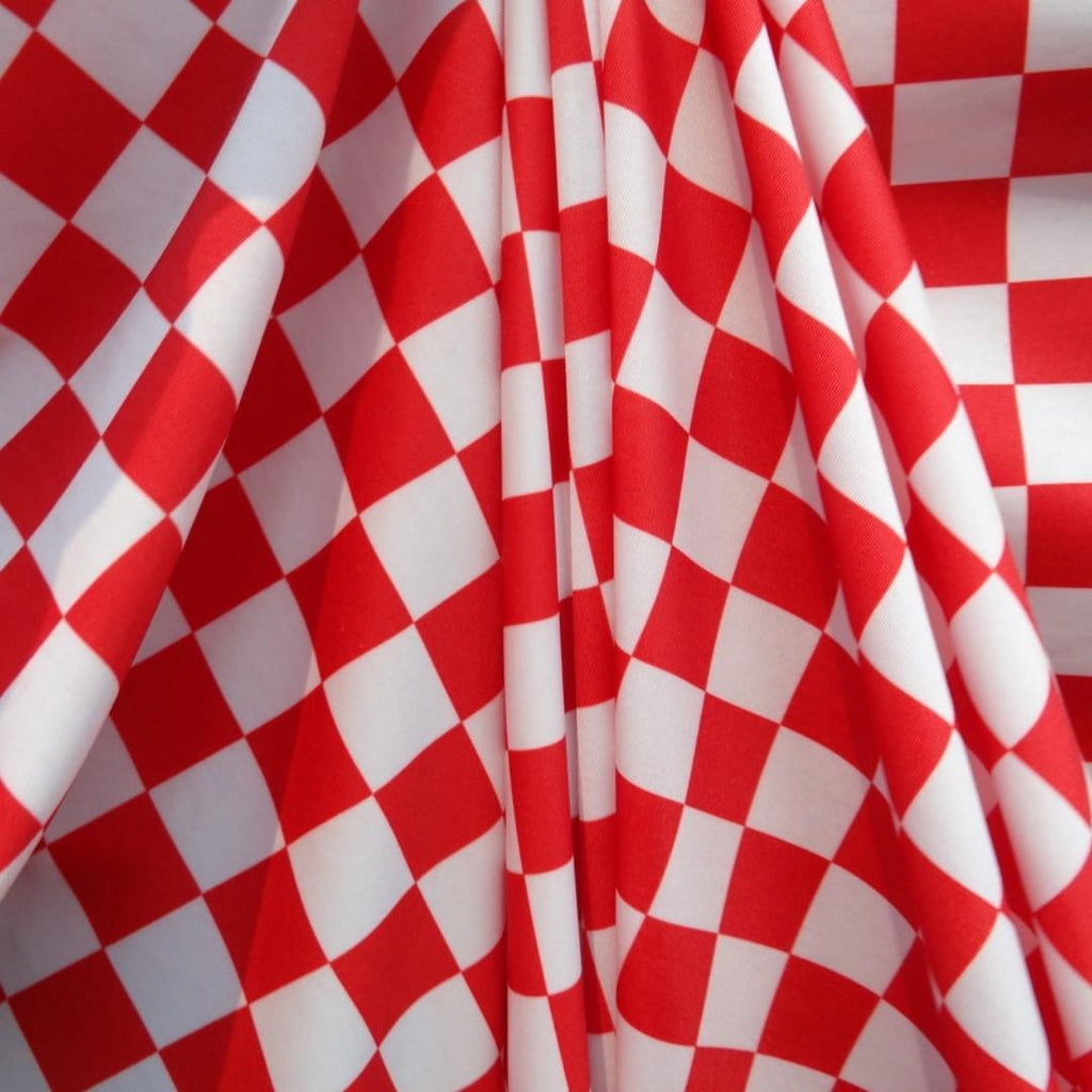 Red and White Checkered Print - 4 Way Stretch Fabric By The Yard - 60" Wide Spandex Fabric - Thick and Heavy Spandex Fabric