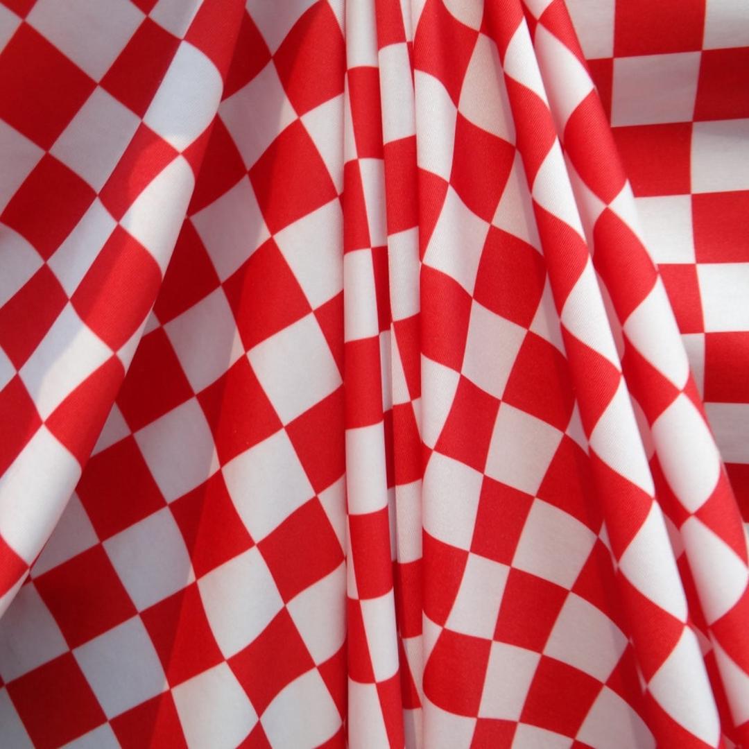 Red and White Checkered Print - 4 Way Stretch Fabric By The Yard - 60" Wide Spandex Fabric - Thick and Heavy Spandex Fabric