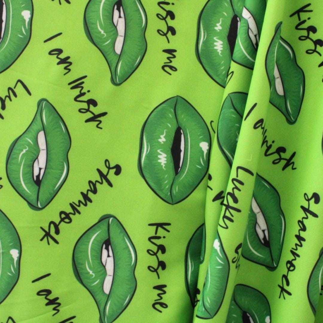 St Patrick's Day Irish Kiss Print - 4 Way Stretch Fabric By The Yard - 60" Wide Spandex Fabric - Thick and Heavy Spandex Fabric