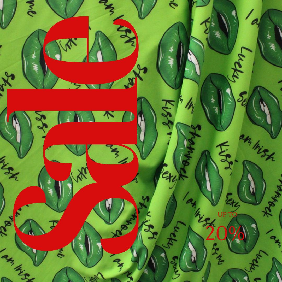 St Patrick's Day Irish Kiss Print - 4 Way Stretch Fabric By The Yard - 60" Wide Spandex Fabric - Thick and Heavy Spandex Fabric