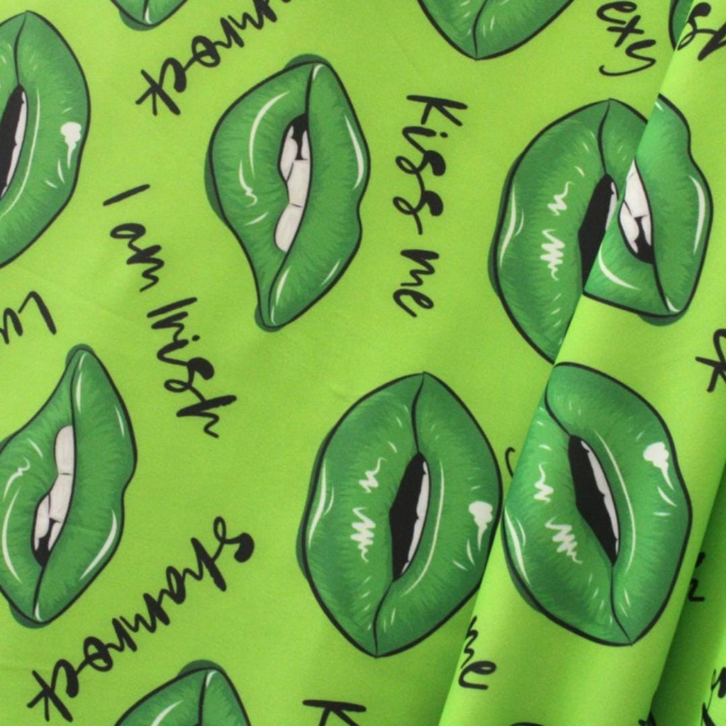 St Patrick's Day Irish Kiss Print - 4 Way Stretch Fabric By The Yard - 60" Wide Spandex Fabric - Thick and Heavy Spandex Fabric