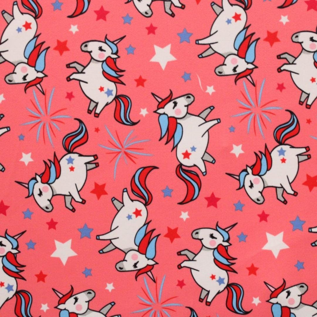 Fireworks & Unicorns Print - 4 Way Stretch Fabric By The Yard - 60" Wide Spandex Fabric - Thick and Heavy Spandex Fabric