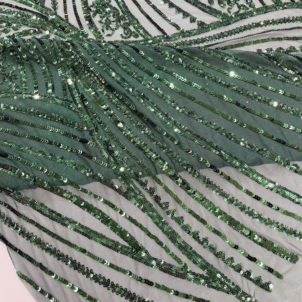 Luxury Shiny Sequin 4-Way Stretch Mesh Fabric – Prom & Evening Dress Material By The Yard. Hunter
