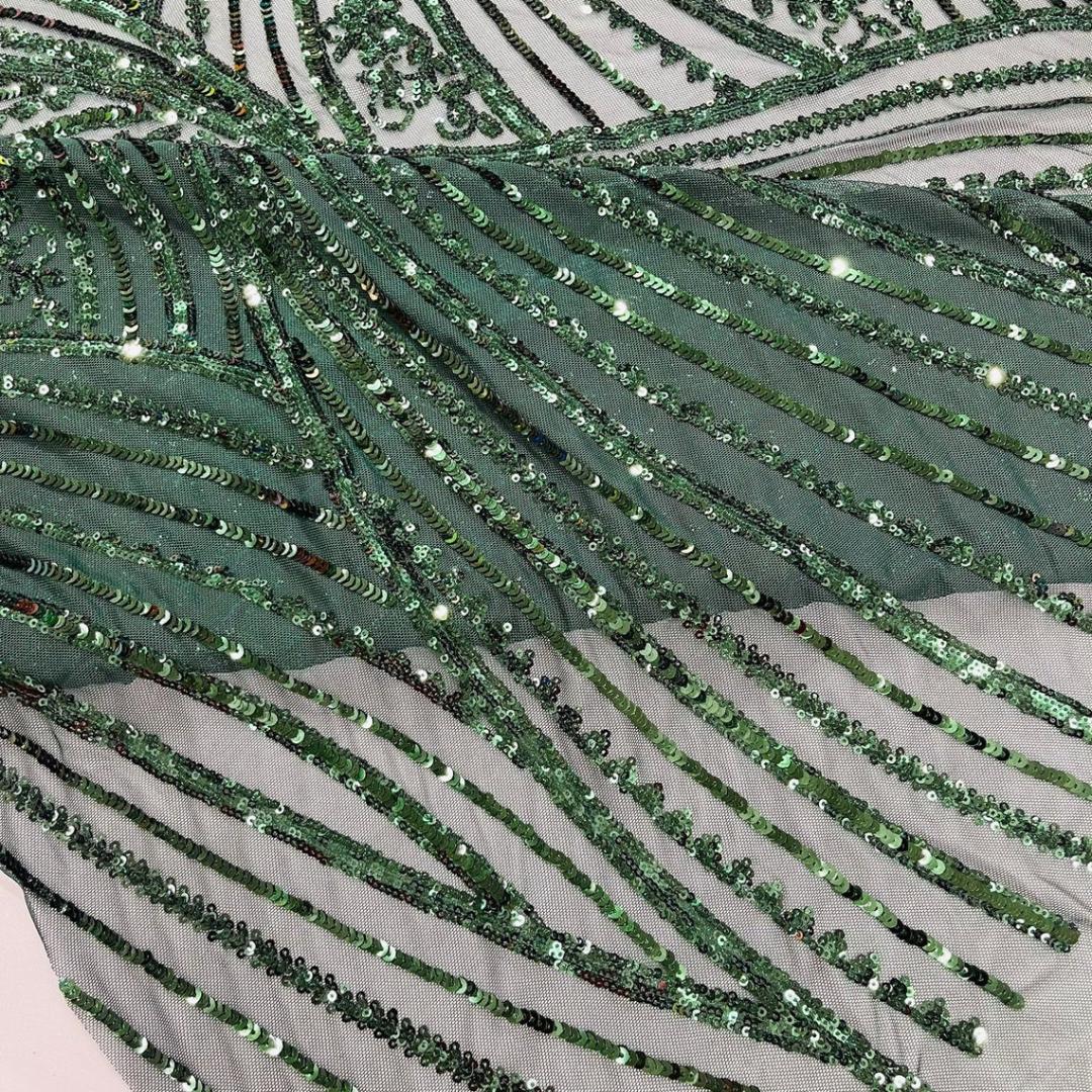 Luxury Shiny Sequin 4-Way Stretch Mesh Fabric – Prom & Evening Dress Material By The Yard. Hunter