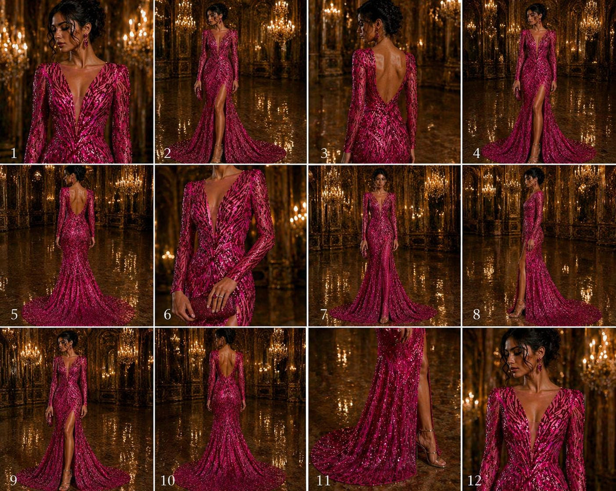 Luxury Shiny Sequin 4-Way Stretch Mesh Fabric – Prom & Evening Dress Material By The Yard. Fuchsia