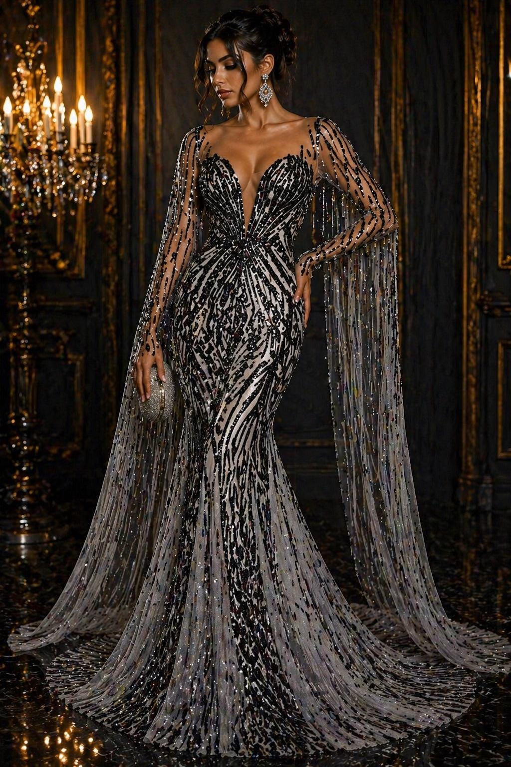 Luxury Shiny Sequin 4-Way Stretch Mesh Fabric – Prom & Evening Dress Material By The Yard. Black