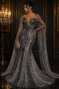 Luxury Shiny Sequin 4-Way Stretch Mesh Fabric – Prom & Evening Dress Material By The Yard. Black