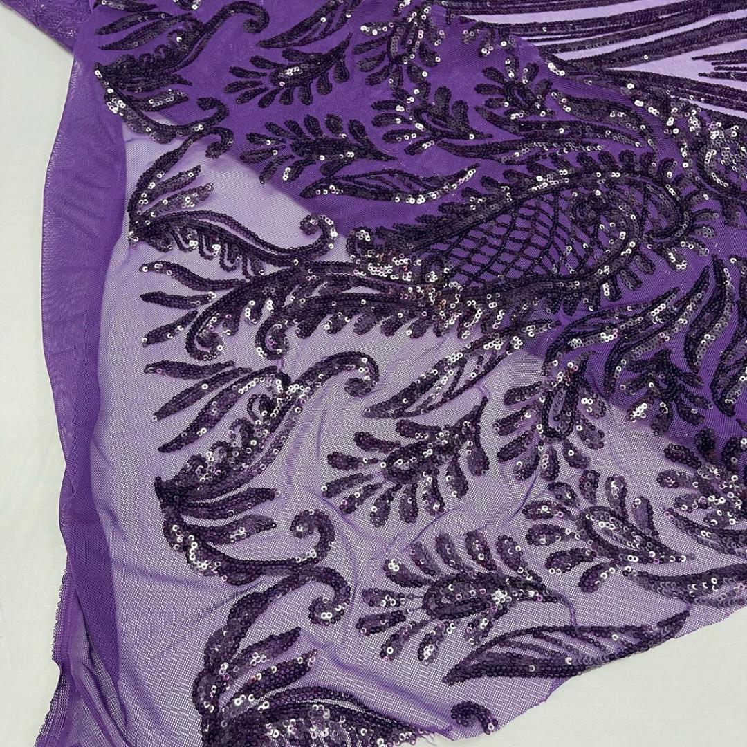 EGGPLANT - Luxury Shiny Sequin 4-Way Stretch Mesh Fabric – Prom & Evening Dress Material By The Yard.