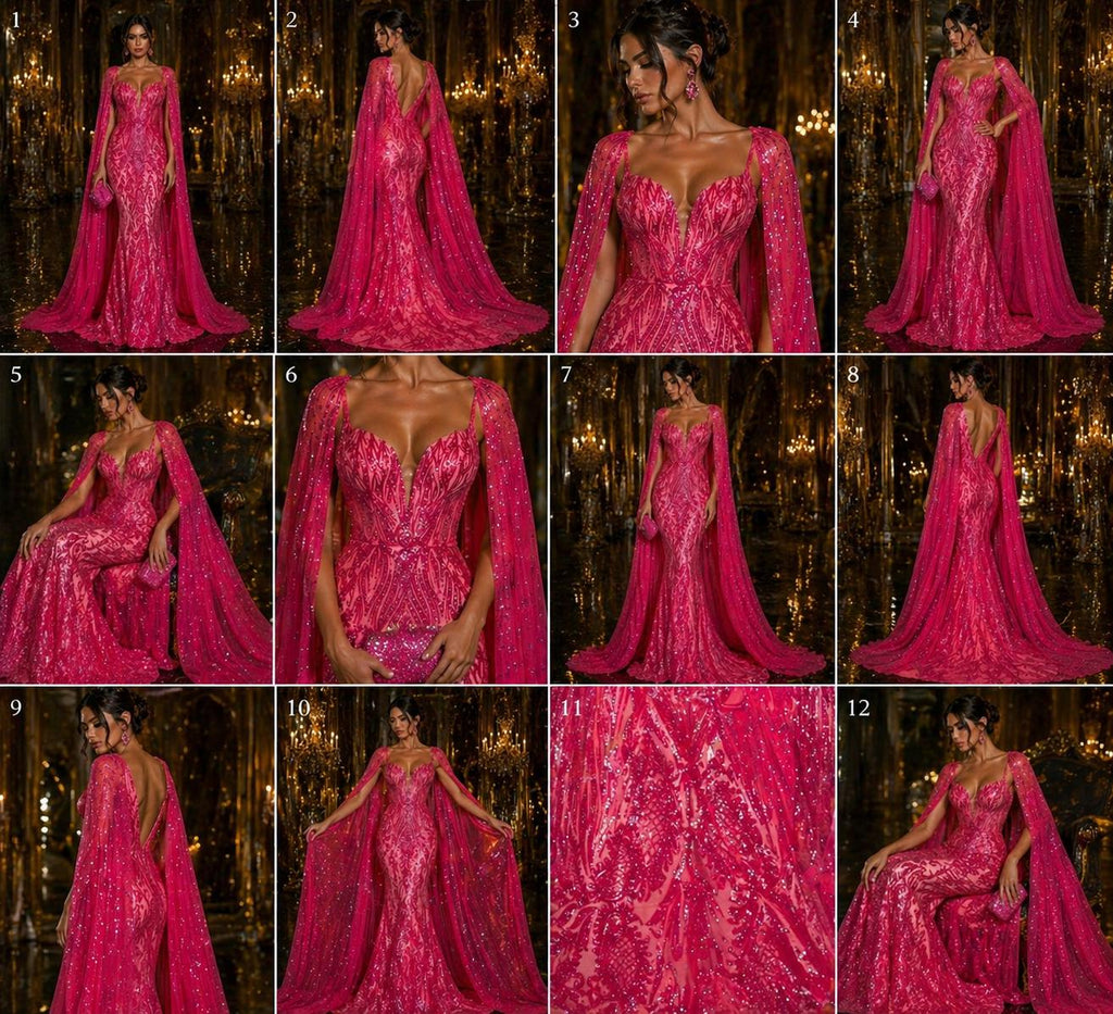 HOT PINK - Luxury Shiny Sequin 4-Way Stretch Mesh Fabric – Prom & Evening Dress Material By The Yard.