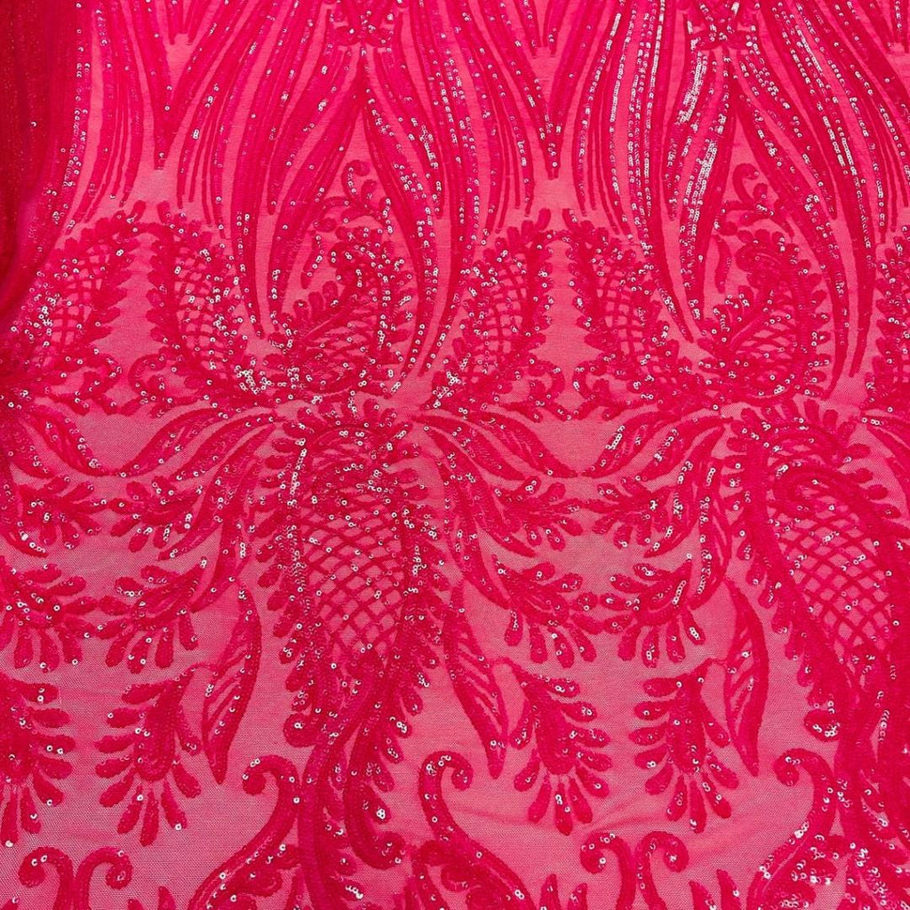HOT PINK - Luxury Shiny Sequin 4-Way Stretch Mesh Fabric – Prom & Evening Dress Material By The Yard.