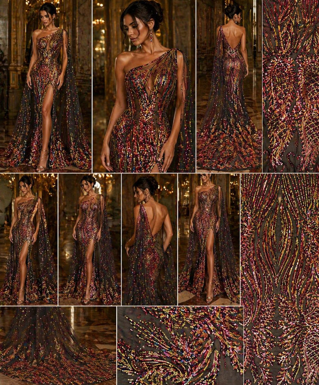 RAINBOW - Luxury Iridescent Shiny Sequin 4-Way Stretch Mesh Fabric – Prom & Evening Dress Material By The Yard.