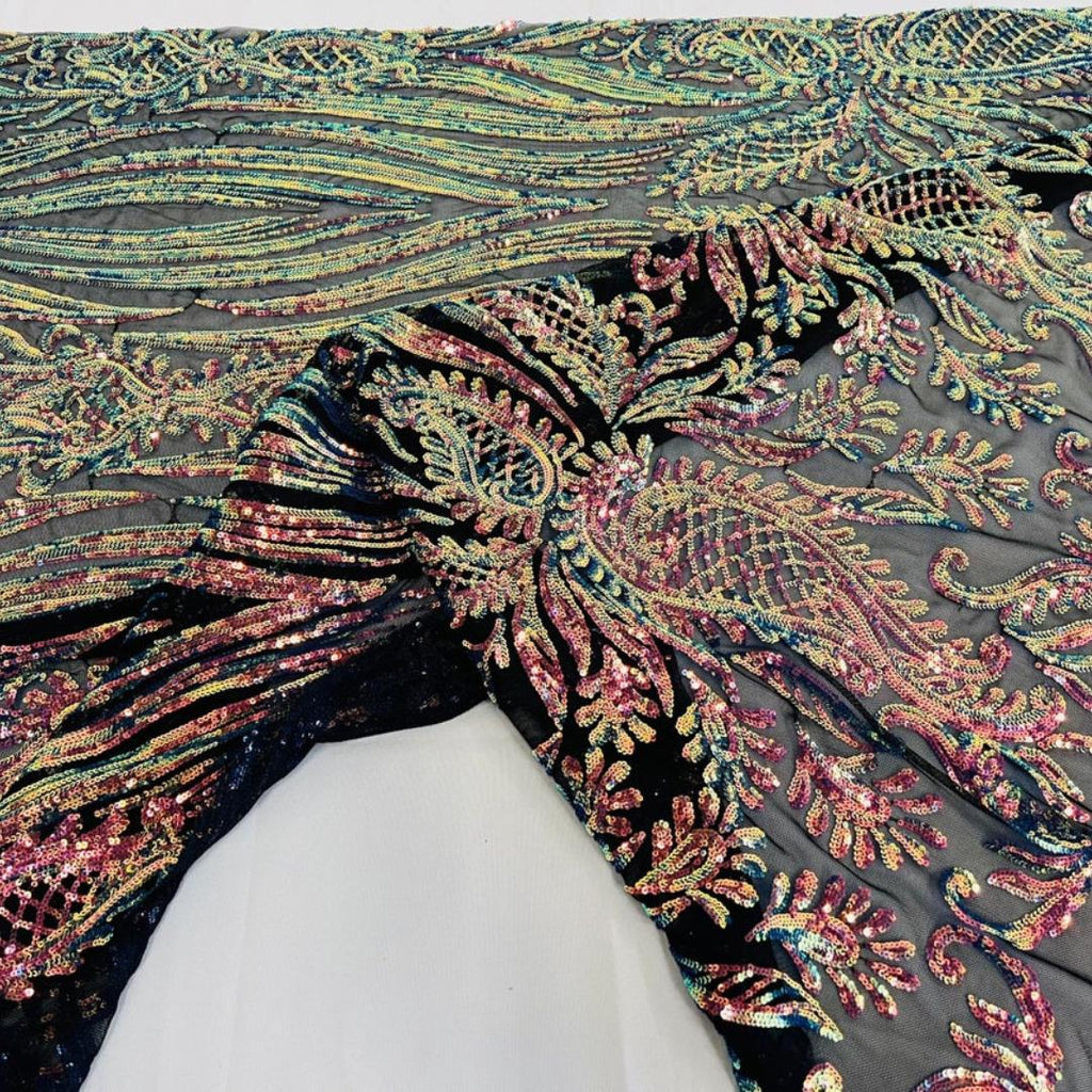 RAINBOW - Luxury Iridescent Shiny Sequin 4-Way Stretch Mesh Fabric – Prom & Evening Dress Material By The Yard.