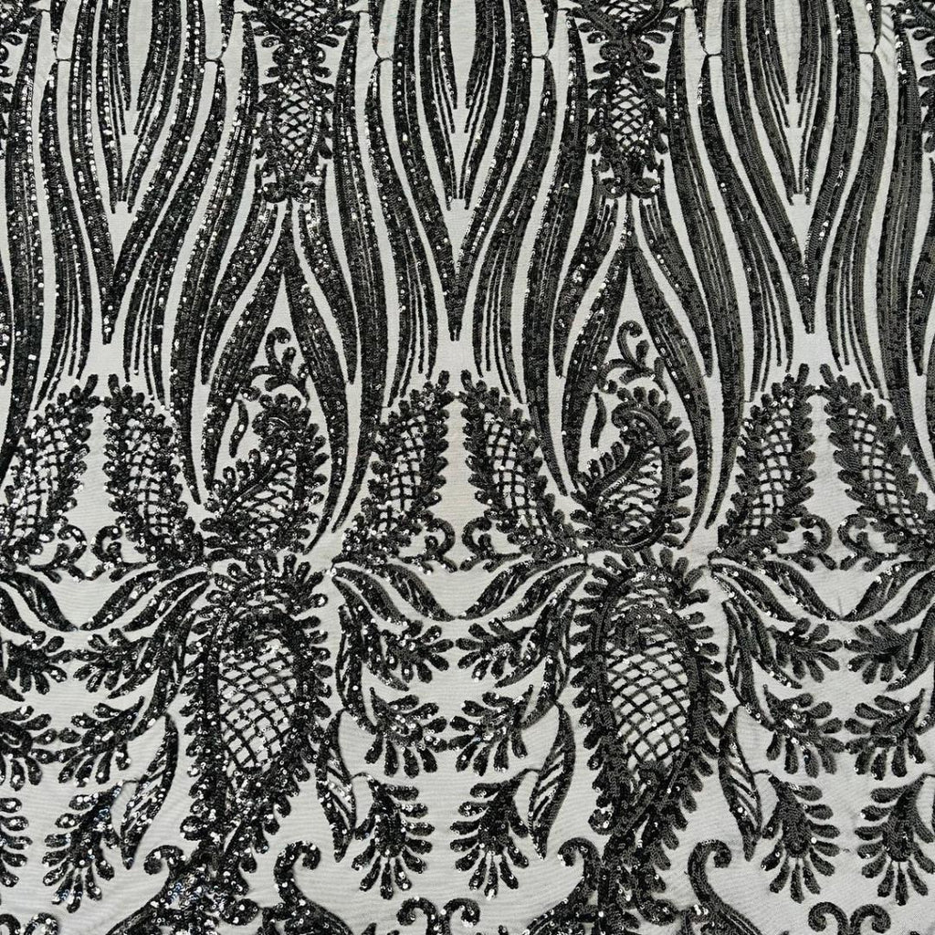 BLACK - Luxury Shiny Sequin 4-Way Stretch Mesh Fabric – Prom & Evening Dress Material By The Yard.