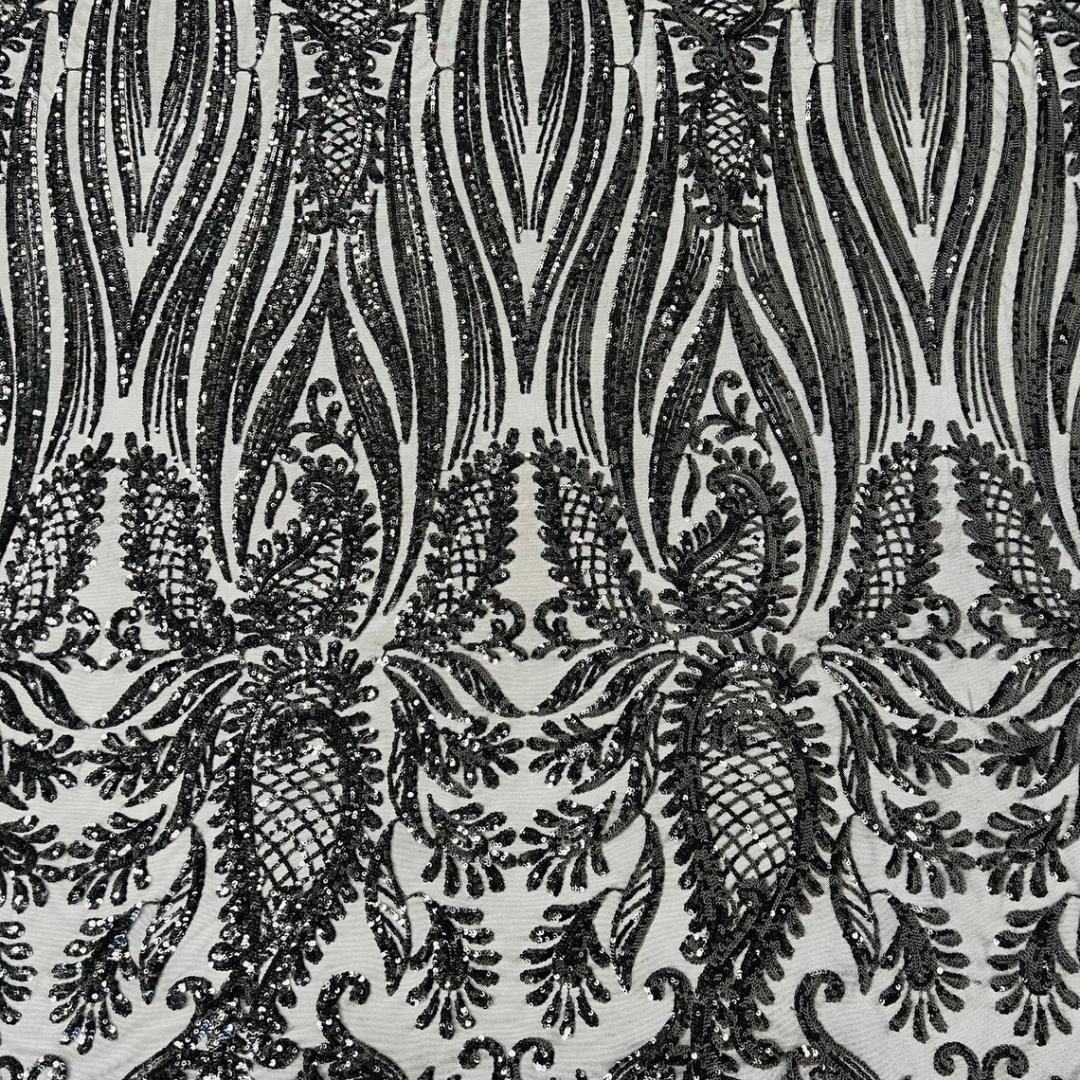 BLACK - Luxury Shiny Sequin 4-Way Stretch Mesh Fabric – Prom & Evening Dress Material By The Yard.