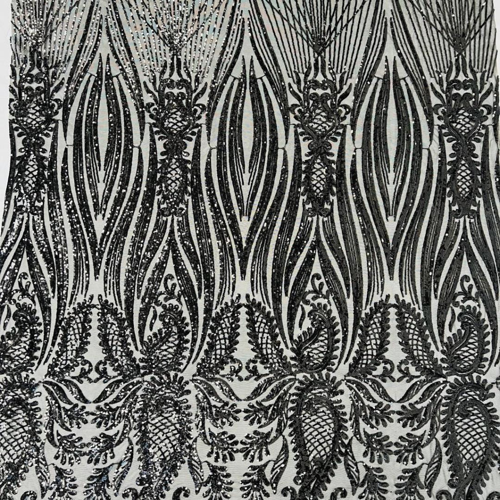 BLACK - Luxury Shiny Sequin 4-Way Stretch Mesh Fabric – Prom & Evening Dress Material By The Yard.