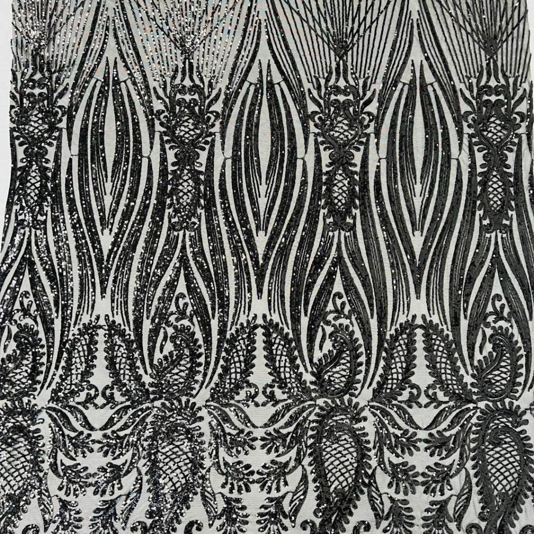 BLACK - Luxury Shiny Sequin 4-Way Stretch Mesh Fabric – Prom & Evening Dress Material By The Yard.