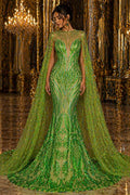 NEON LIME - Luxury Iridescent Shiny Sequin 4-Way Stretch Mesh Fabric – Prom & Evening Dress Material By The Yard.