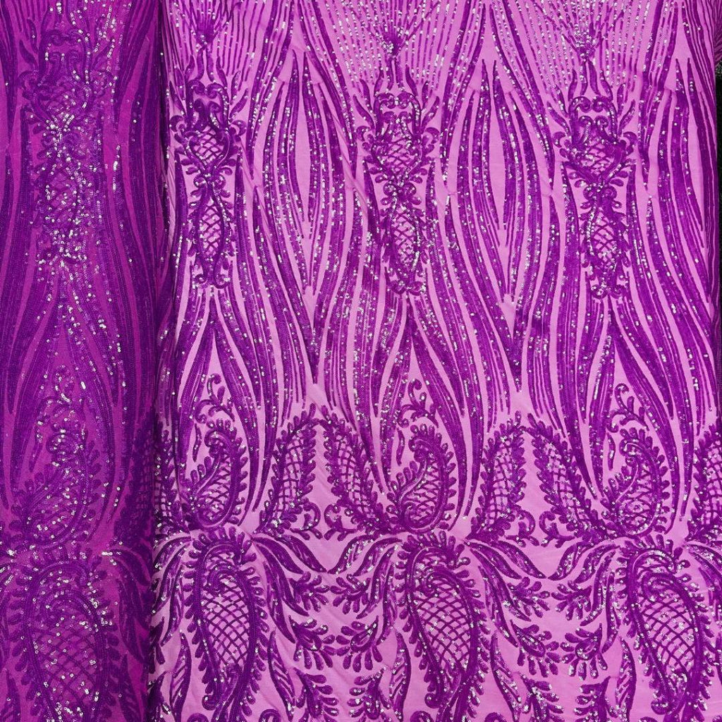 MAGENTA - Luxury Shiny Sequin 4-Way Stretch Mesh Fabric – Prom & Evening Dress Material By The Yard.