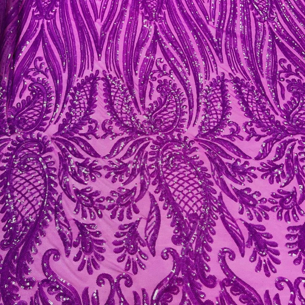 MAGENTA - Luxury Shiny Sequin 4-Way Stretch Mesh Fabric – Prom & Evening Dress Material By The Yard.