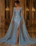 TURQUOISE - Luxury Shiny Sequin 4-Way Stretch Mesh Fabric – Prom & Evening Dress Material By The Yard.
