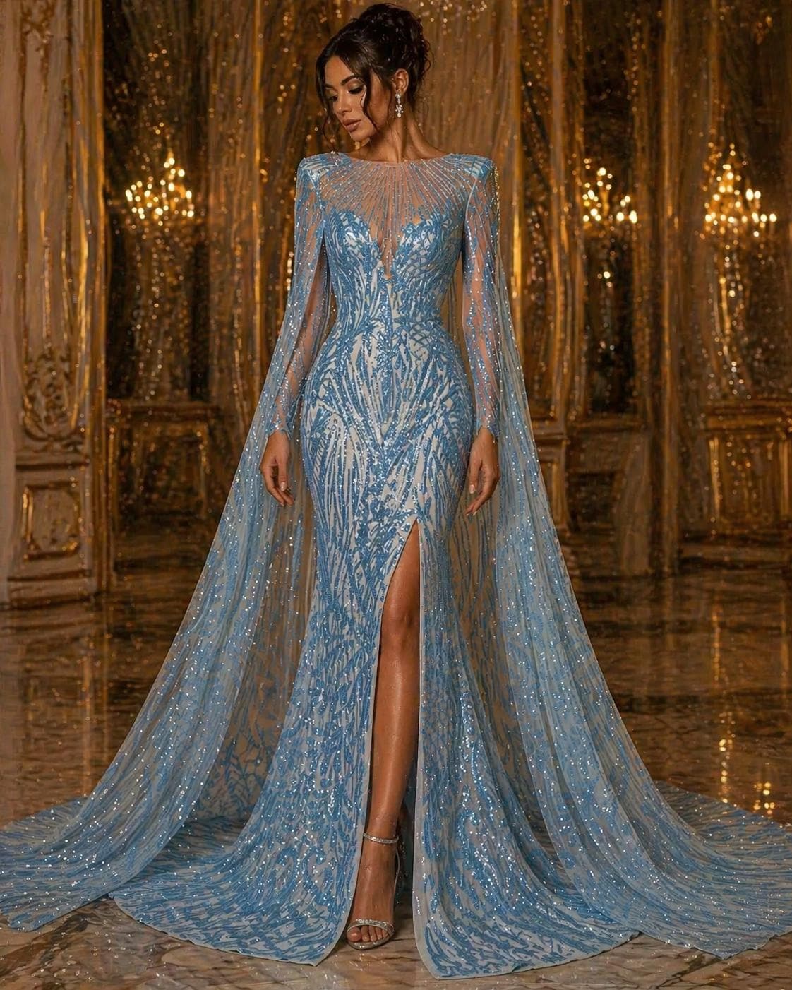TURQUOISE - Luxury Shiny Sequin 4-Way Stretch Mesh Fabric – Prom & Evening Dress Material By The Yard.