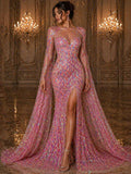 Luxury Shiny Sequin 4-Way Stretch Mesh Fabric – Prom & Evening Dress Material By The Yard. Candy Pink