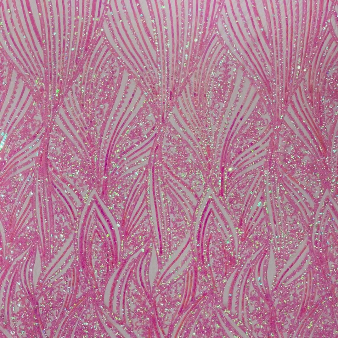 Luxury Shiny Sequin 4-Way Stretch Mesh Fabric – Prom & Evening Dress Material By The Yard. Candy Pink