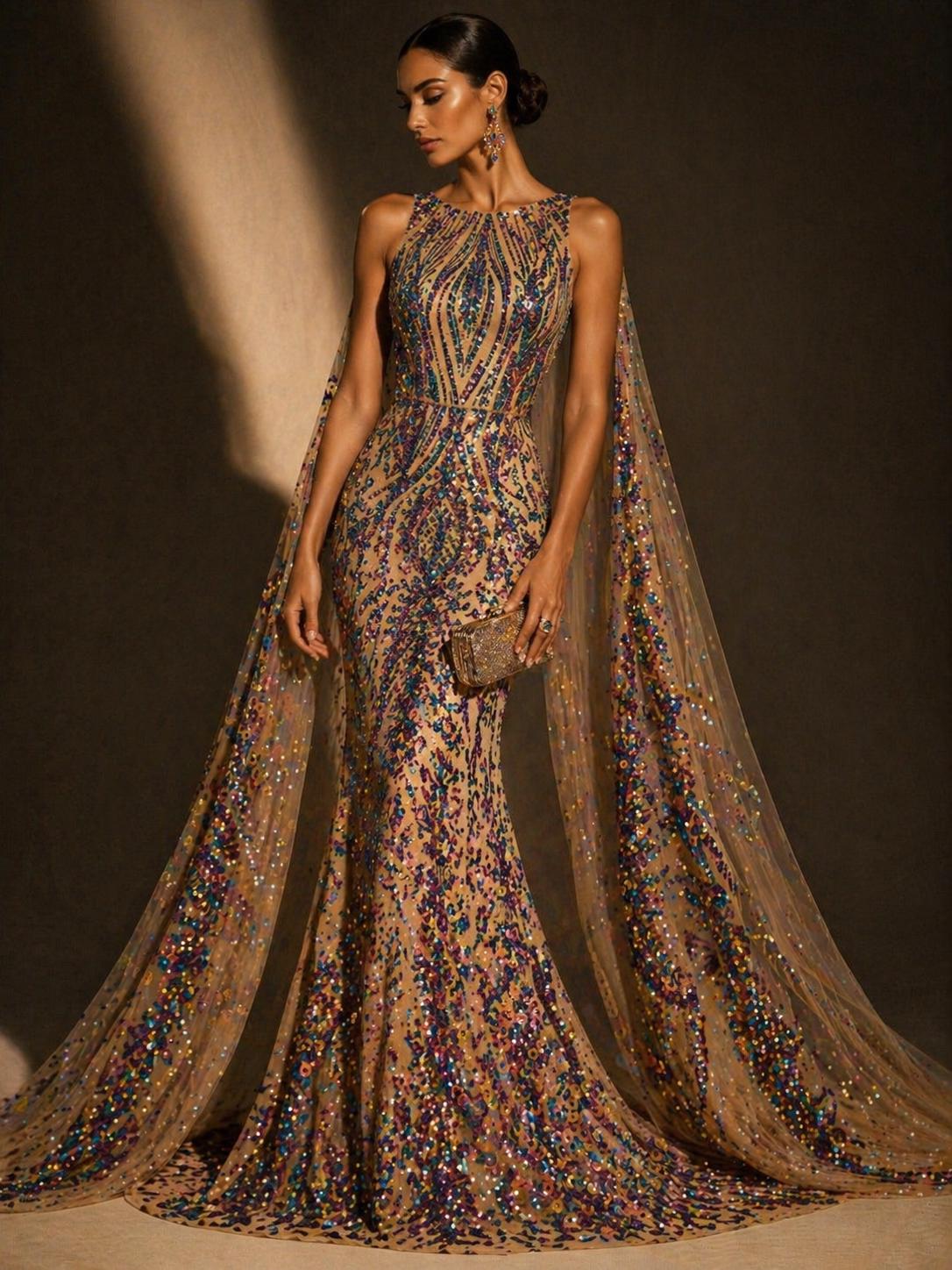 LAVENDER - Luxury Iridescent Shiny Sequin 4-Way Stretch Mesh Fabric – Prom & Evening Dress Material By The Yard.