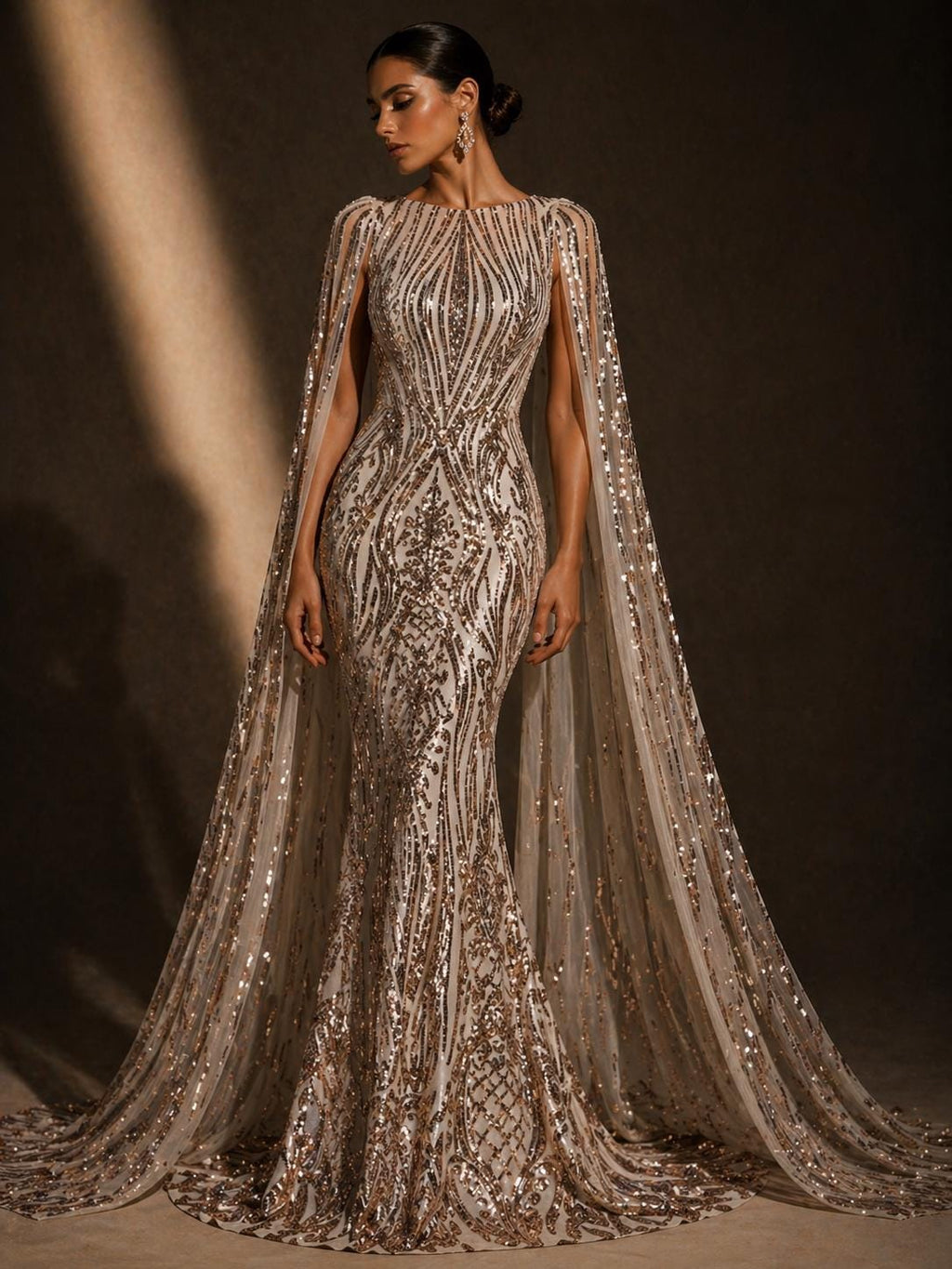 ROSE GOLD - Luxury Shiny Sequin 4-Way Stretch Mesh Fabric – Prom & Evening Dress Material By The Yard.