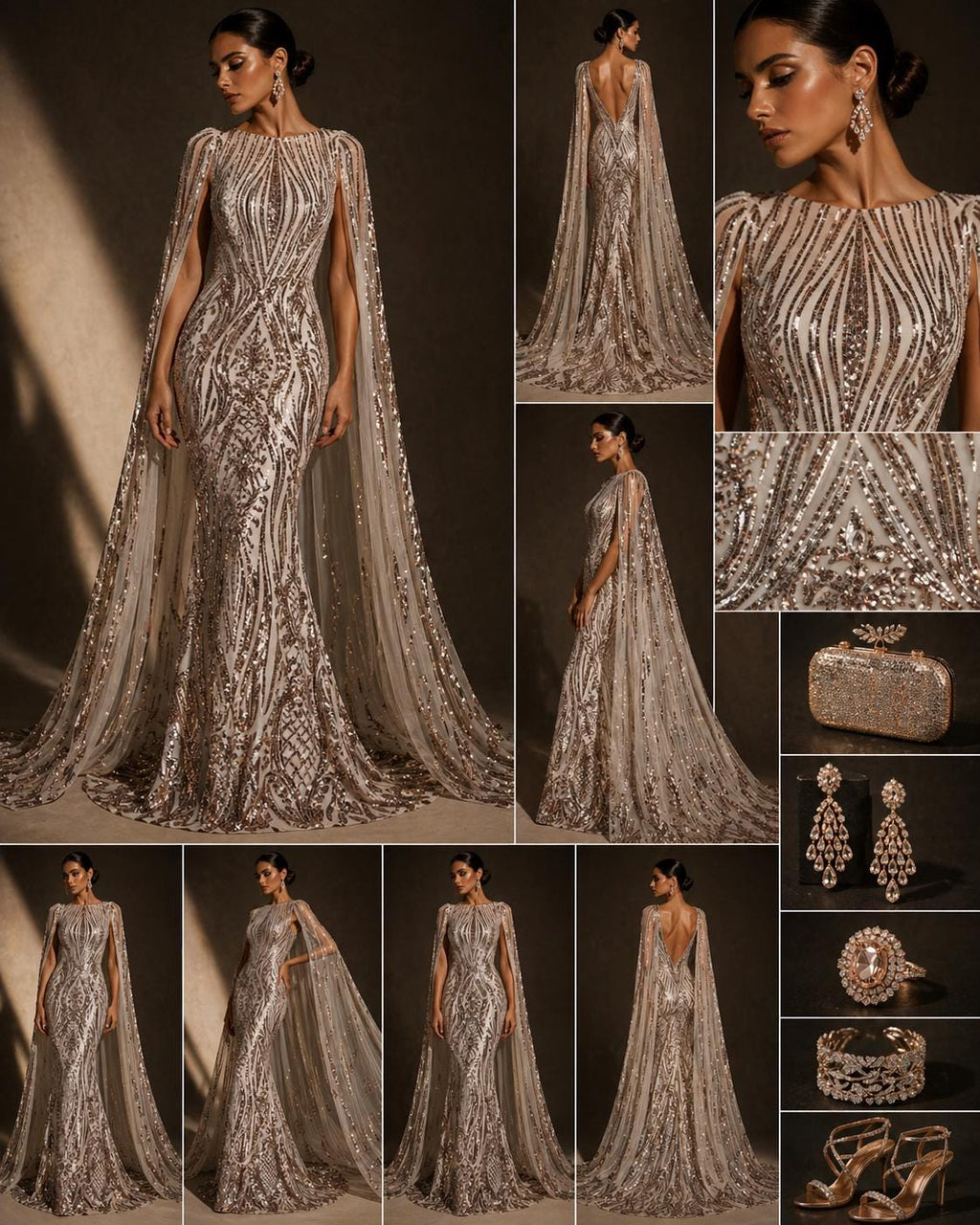 ROSE GOLD - Luxury Shiny Sequin 4-Way Stretch Mesh Fabric – Prom & Evening Dress Material By The Yard.