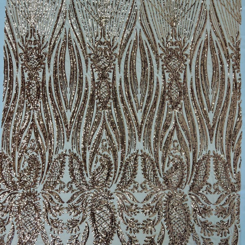 ROSE GOLD - Luxury Shiny Sequin 4-Way Stretch Mesh Fabric – Prom & Evening Dress Material By The Yard.