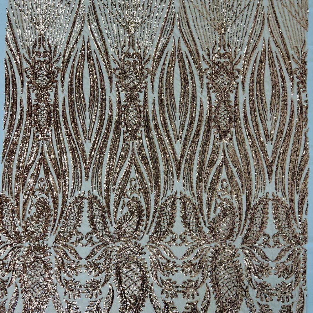 ROSE GOLD - Luxury Shiny Sequin 4-Way Stretch Mesh Fabric – Prom & Evening Dress Material By The Yard.