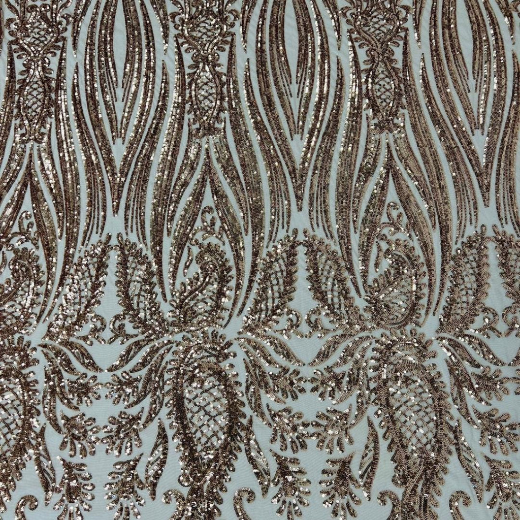 ROSE GOLD - Luxury Shiny Sequin 4-Way Stretch Mesh Fabric – Prom & Evening Dress Material By The Yard.