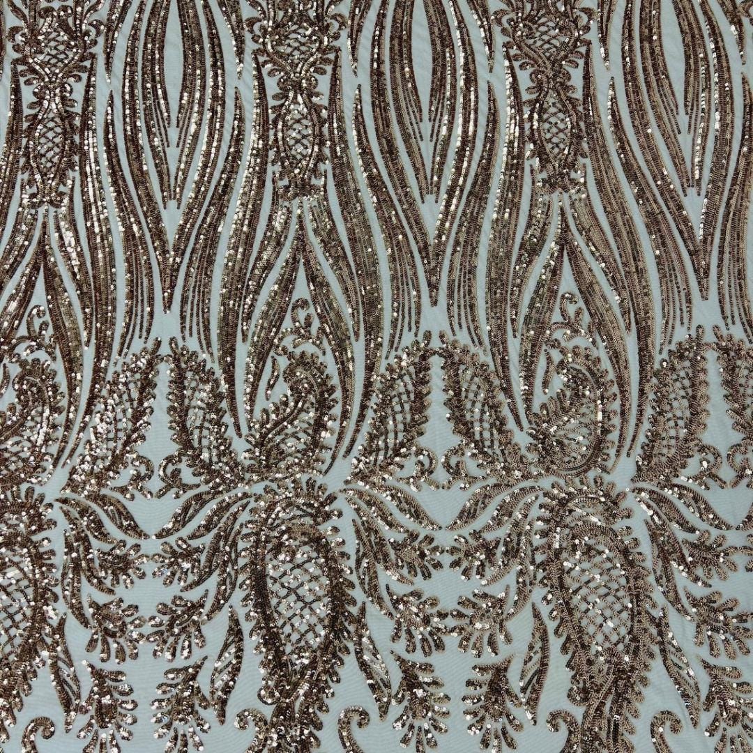 ROSE GOLD - Luxury Shiny Sequin 4-Way Stretch Mesh Fabric – Prom & Evening Dress Material By The Yard.