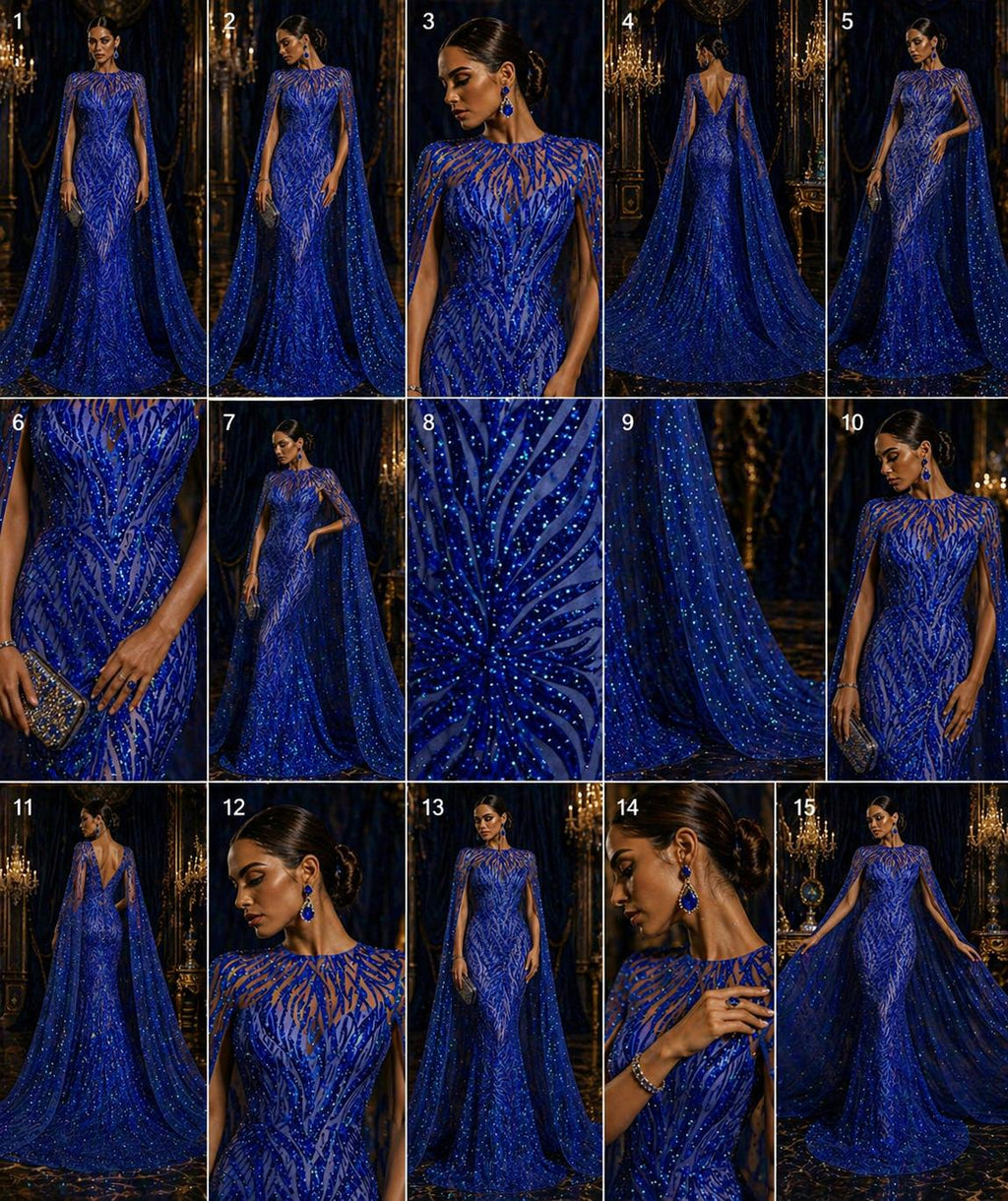 Feather Design Luxury Shiny Sequin - ROYAL - 4 Way Stretch Mesh Fabric – Prom & Evening Dress Material By The Yard.