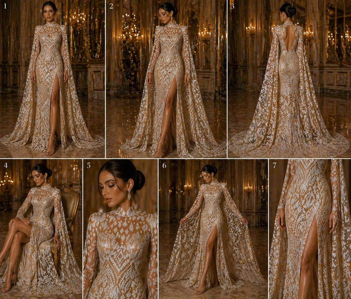 Geometric Design Luxury Shiny Sequin - WHITE/NUDE - 4 Way Stretch Mesh Fabric – Prom & Evening Dress Material By The Yard.