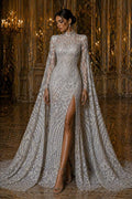 Geometric Design Luxury Shiny Sequin - WHITE - 4 Way Stretch Mesh Fabric – Prom & Evening Dress Material By The Yard.
