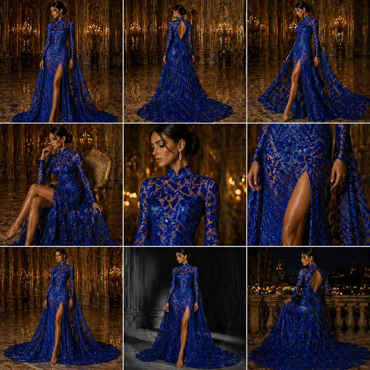 Geometric Design Luxury Shiny Sequin - ROYAL - 4 Way Stretch Mesh Fabric – Prom & Evening Dress Material By The Yard.