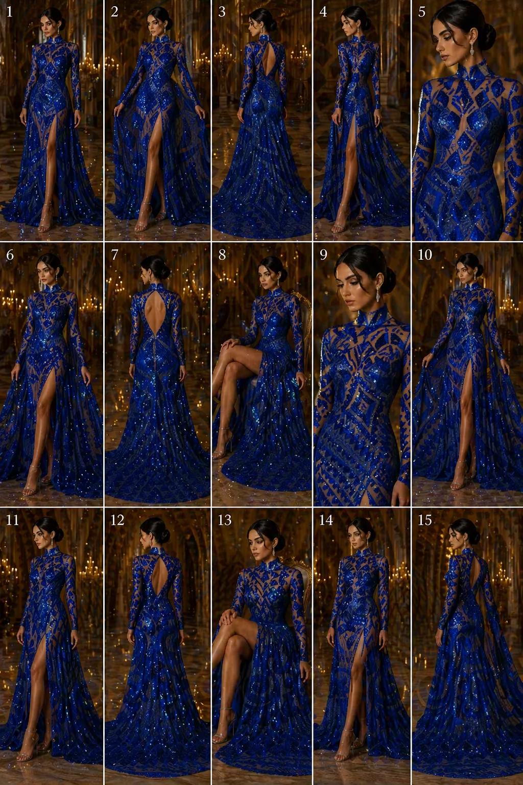 Geometric Design Luxury Shiny Sequin - ROYAL - 4 Way Stretch Mesh Fabric – Prom & Evening Dress Material By The Yard.